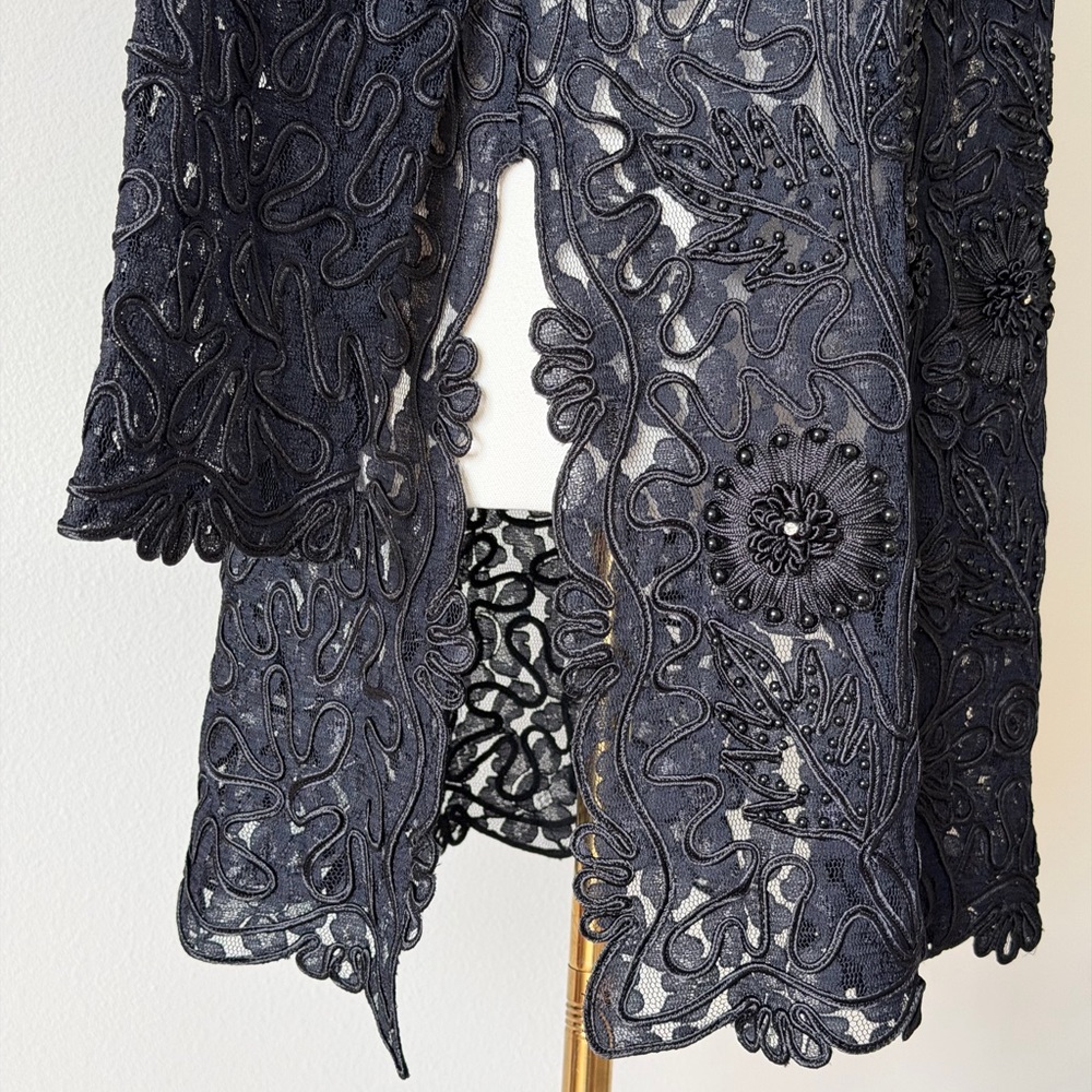 Sassy Thai Black Lace Floral Embroidered Sheer Cardigan Boho Gothic Coquette S/M - Picture 5 of 16